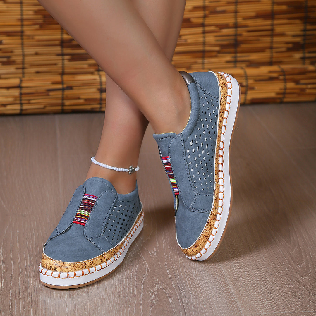 Damen luftige Slip-On Sneakers mit Kunstleder und Korksohle EB