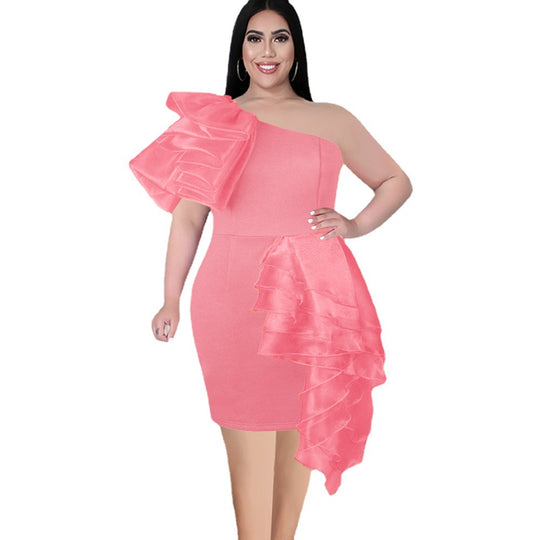 Damen Einseitiges Cocktailkleid mit voluminösem Rüschendesign EB