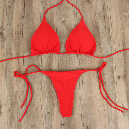 Damen Triangel-Bikini mit feinem Stoff und regulierbaren Schnürdetails EB
