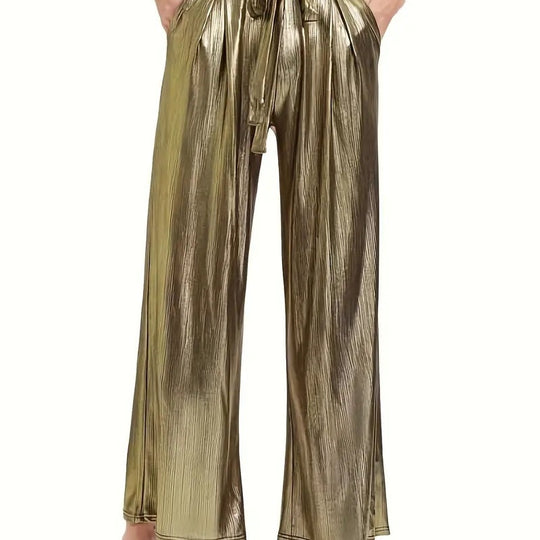 Damen elegante Plisseehose mit hochglänzendem Finish EB