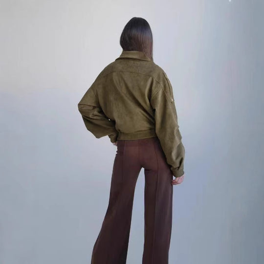 Damen Stilvolle Kurzjacke mit Gürtel und asymmetrischem Schnitt EB