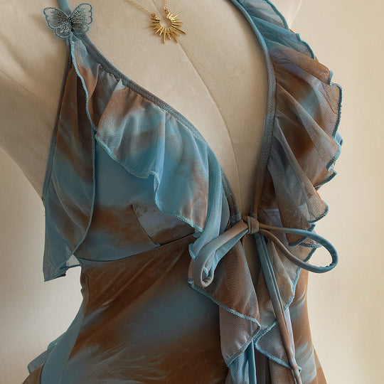 Damen Strandkleid mit transparenten Volants EB