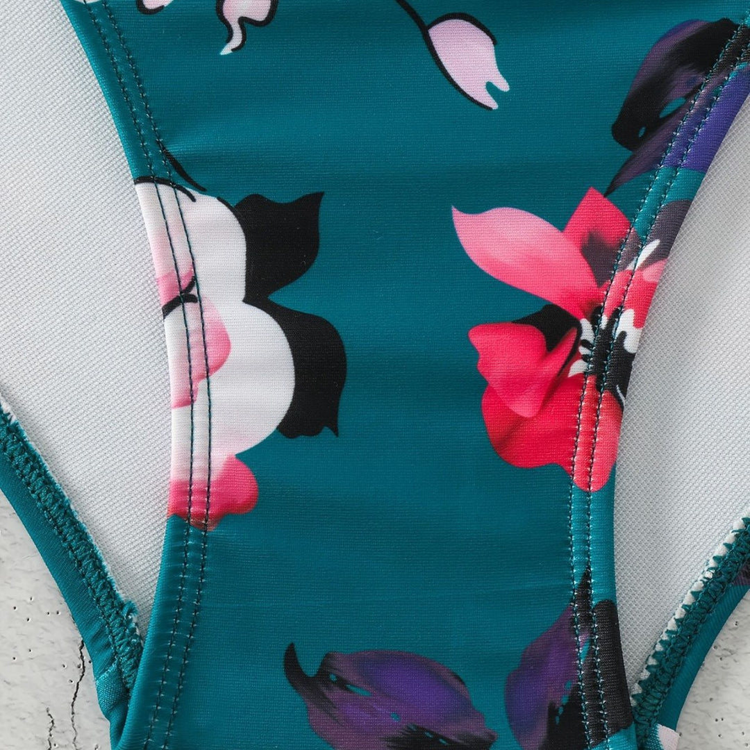 Damen Einteiliger Badeanzug mit modischem floralem Design und schickem Schwarz EB