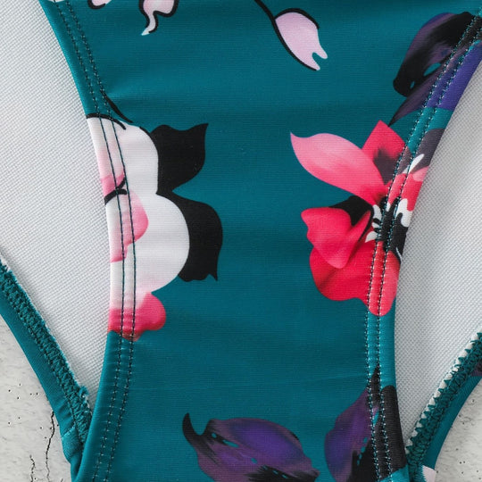 Damen Einteiliger Badeanzug mit modischem floralem Design und schickem Schwarz EB