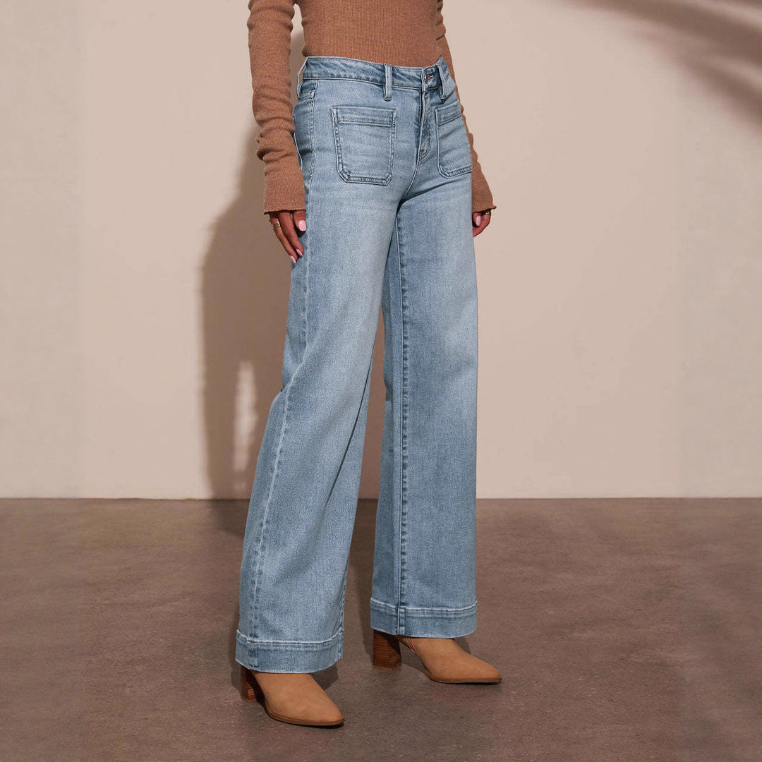 Damen Weit geschnittene Jeans mit hohen Taschen und elegantem Auftritt EB