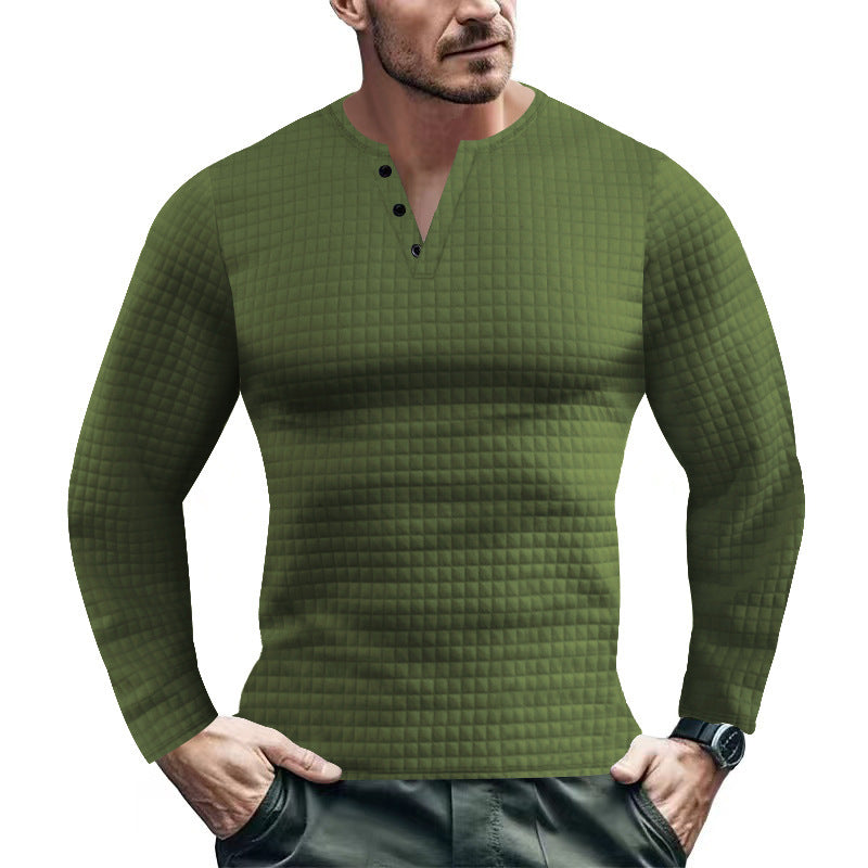 Herren Langarmshirt mit strukturiertem Design und modischem Knopfverschluss EB