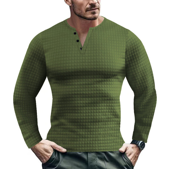 Herren Langarmshirt mit strukturiertem Design und modischem Knopfverschluss EB
