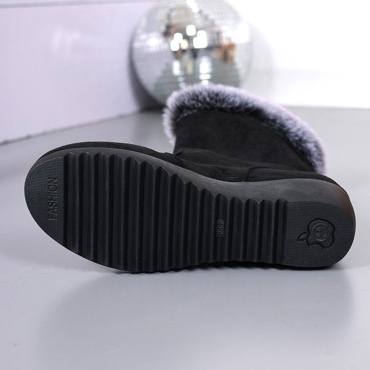 Damen Wedge-Stiefel mit gefüttertem Kunstfellkragen und verstellbaren Schnallen EB