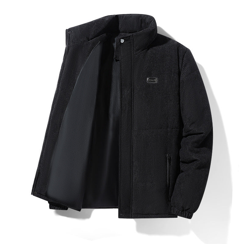 Herren gepolsterte Cordjacke mit hohem Stehkragen, wattierter Isolierung und Reißverschlusstaschen EB