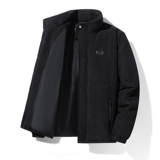 Herren gepolsterte Cordjacke mit hohem Stehkragen, wattierter Isolierung und Reißverschlusstaschen EB