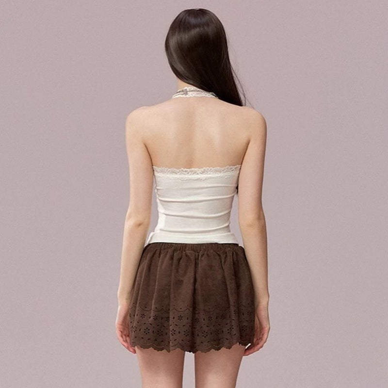 Damen Elegantes Haltertop mit Spitzendetails EB