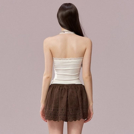 Damen Elegantes Haltertop mit Spitzendetails EB