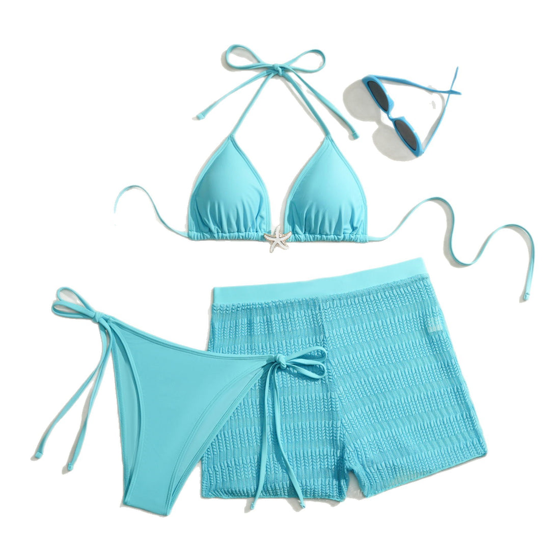 Damen Bikini-Set mit niedlichem Bindeband und strukturierter Shorts EB