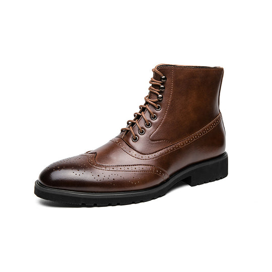 Herren klassische Brogue-Schnürstiefelette mit perforiertem Wingtip und griffiger Gummisohle EB