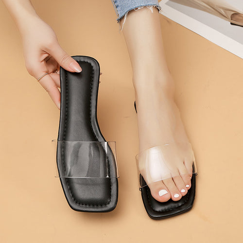 Damen transparente Slidesandalen mit elegantem, minimalistischem Design EB