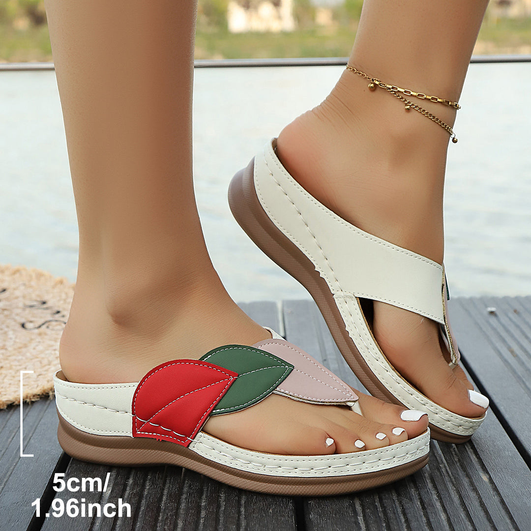 Damen Bequeme Zehentrenner-Sandalen mit floralem Design und rutschfester Sohle EB