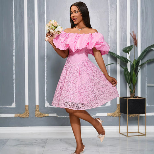 Damen Cocktailkleid mit voluminösem Rüschensaum EB