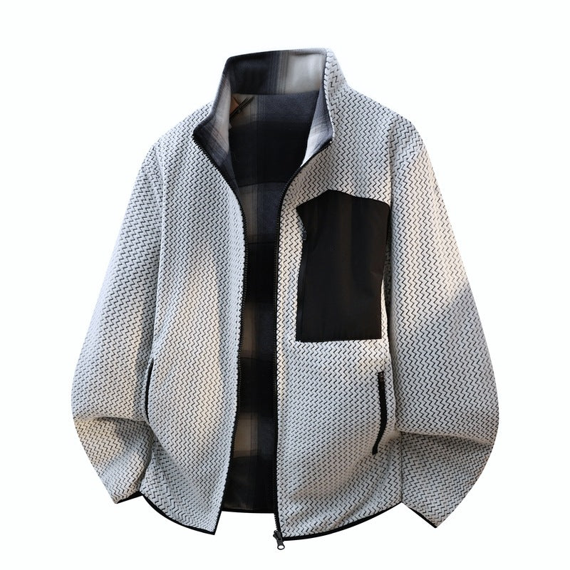 Herren strukturierte Fleece-Overlayerjacke mit kontrast-Brusttasche und Zwei-Wege-Reißverschluss EB