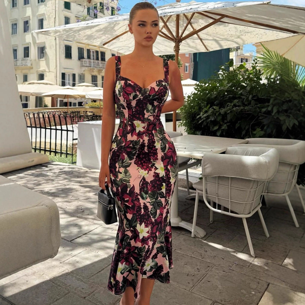 Damen Elegantes Maxikleid mit floralem Print und feminine Passform EB