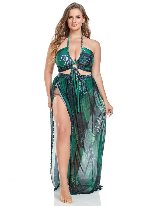 Damen Strandkleid mit floralem Schnitt und hohem Schlitz EB