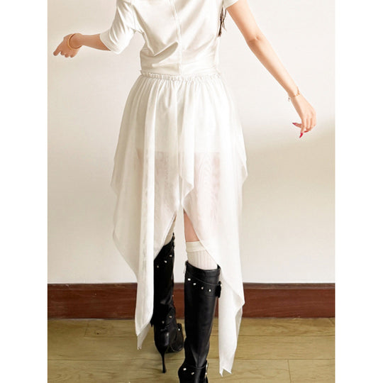 Damen Maxi-Skirt mit fließendem Chiffon und asymmetrischem Schnitt EB