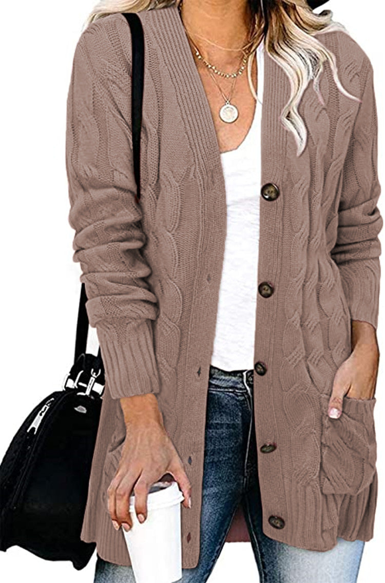 Damen Strickjacke mit dekorativem Zopfmuster und praktischen Taschen EB