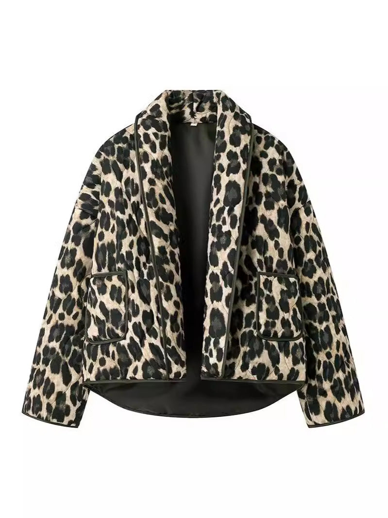 Damen modische Leo-Jacke im lässigen Schnitt mit praktischen Taschen EB