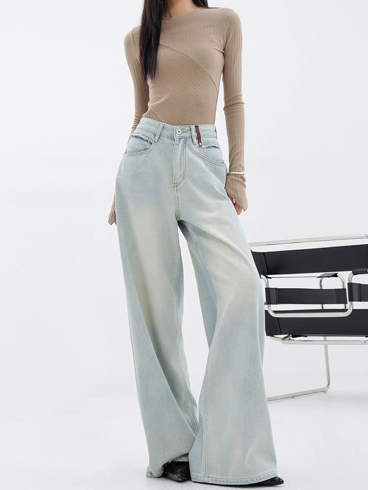 Damen Weite Denim-Hose mit lässigem Schnitt und hohem Bund EB