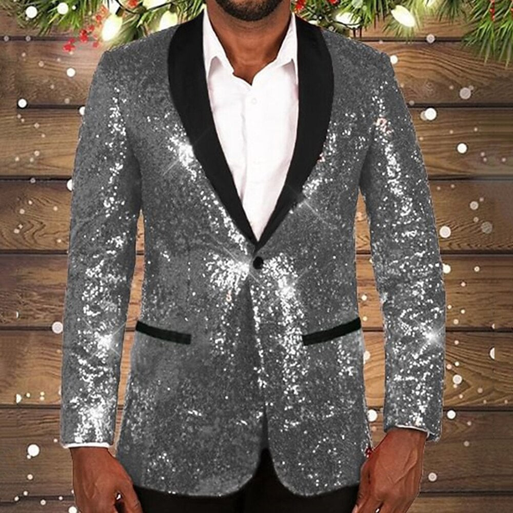 Herren glitzernder Pailletten Blazer mit schwarzem Revers EB