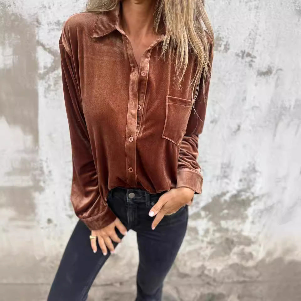 Damen elegante und bequeme Bluse aus Samt EB