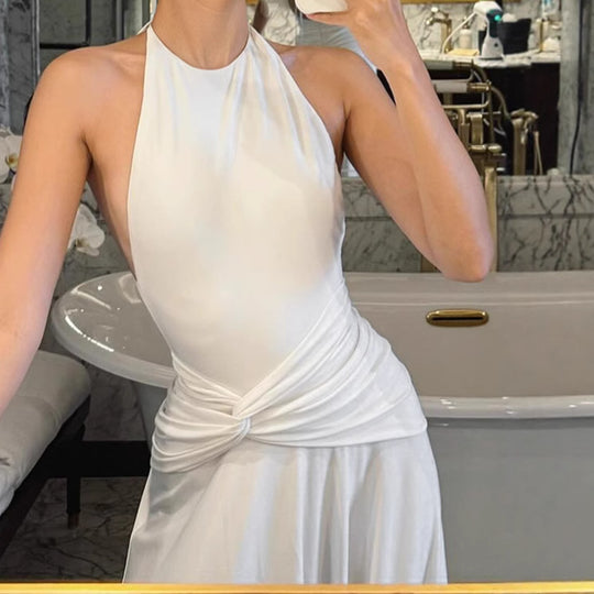 Damen Elegantes Maxikleid mit hochwertigem Wickeldetail und schickem Halterneck EB