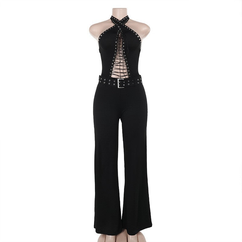 Damen verführerisches Langarmkleid mit tiefem Ausschnitt und Schnürung EB