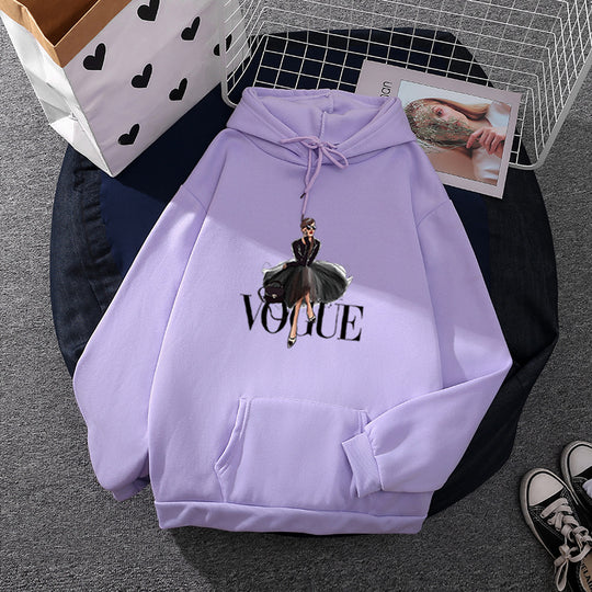 Damen nan modischer Kapuzenpullover mit Fashion-Illustration, geräumiger Eingrifftasche und kuscheligem Fleece EB