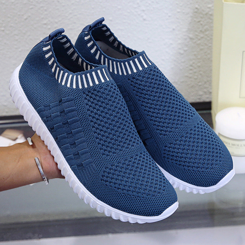 Damen atmungsaktive Slip-On Sneakers mit flexiblem Strickdesign EB