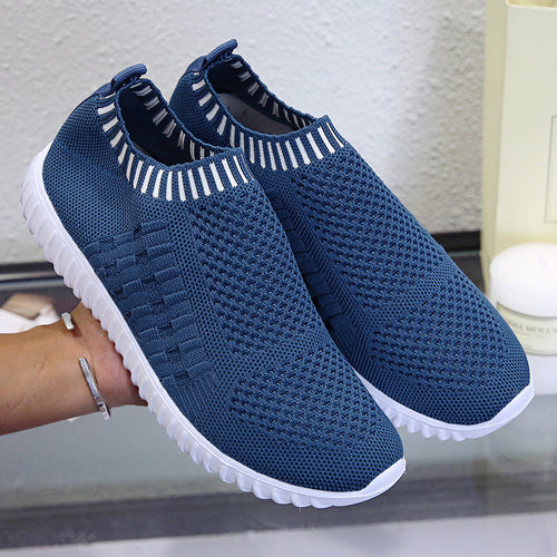 Damen atmungsaktive Slip-On Sneakers mit flexiblem Strickdesign EB