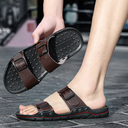 Herren Bequeme Leder-Sandalen mit verstellbaren Riemen EB