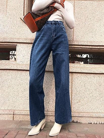 Damen Weit geschnittene high-waist Jeans mit klassischem Look EB