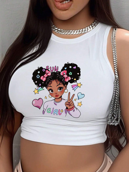 Damen Crop-Top mit mutigem Statement-Druck EB