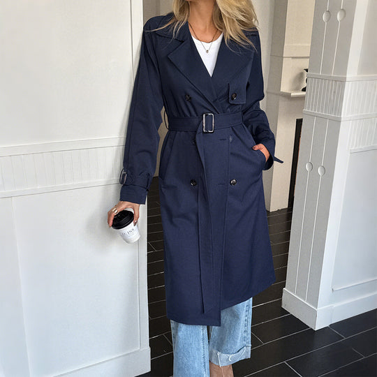 Damen nan klassischer Trenchcoat mit Doppelreihe, Taillengürtel, verstellbaren Manschetten und geraden Knopfleiste EB