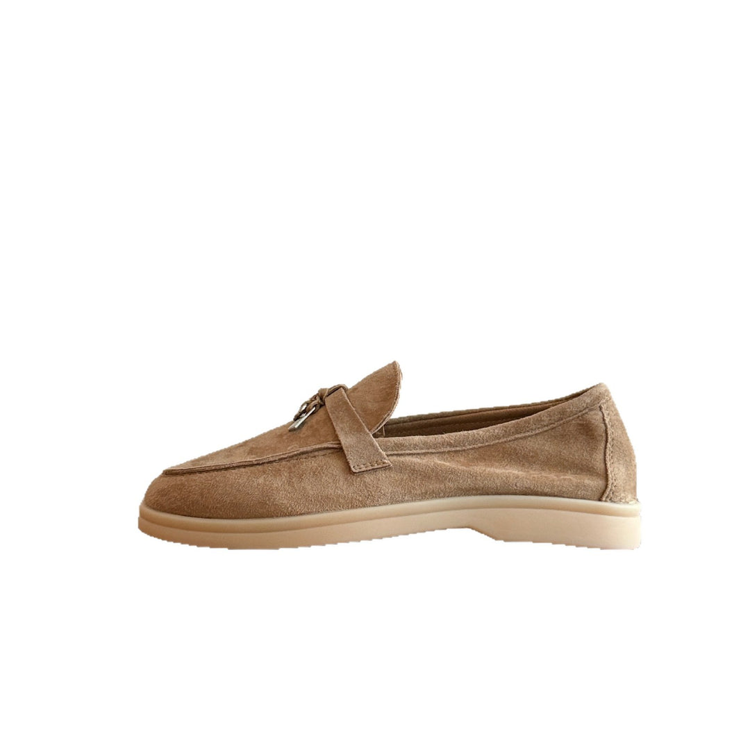 Damen Mokassins aus weichem Veloursleder mit elegantem Design und dekorativem Riemen EB