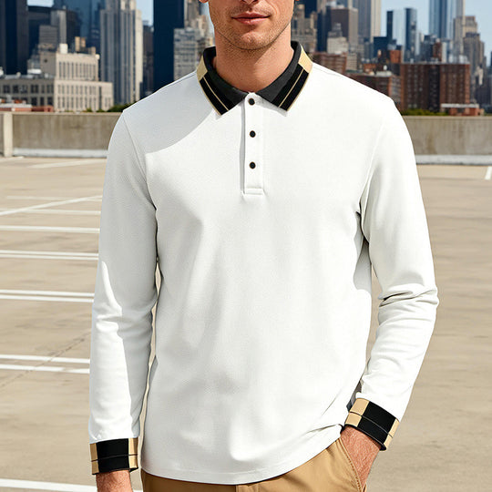 Herren nan langärmeliges Poloshirt mit Kontrastkragen und gerippten Manschetten EB
