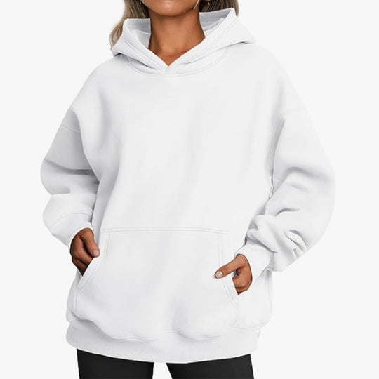 Damen nan Oversize-Kapuzenpullover mit verlängertem Rückenteil, innen angerautem Fleece und Kängurutasche EB
