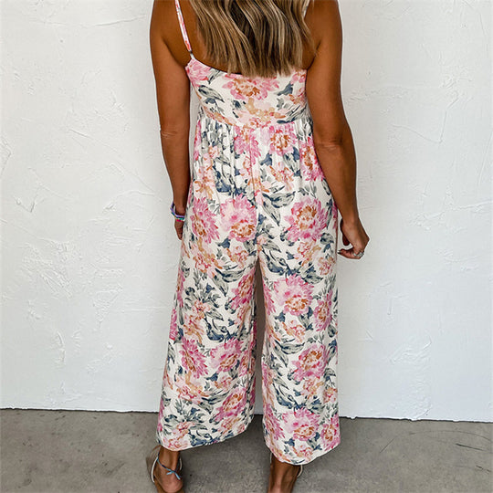 Damen Blumiges Jumpsuit mit lockerer Passform und Spaghettiträgern EB