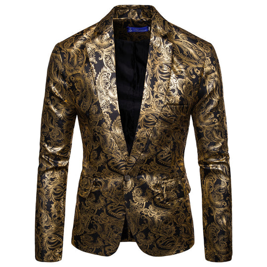 Herren exklusiver Paillettenblazer mit goldenen Verzierungen und modernem Schnitt EB