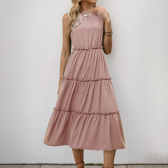 Damen Midikleid mit voluminösen Rüschendetails und Elastikbund EB