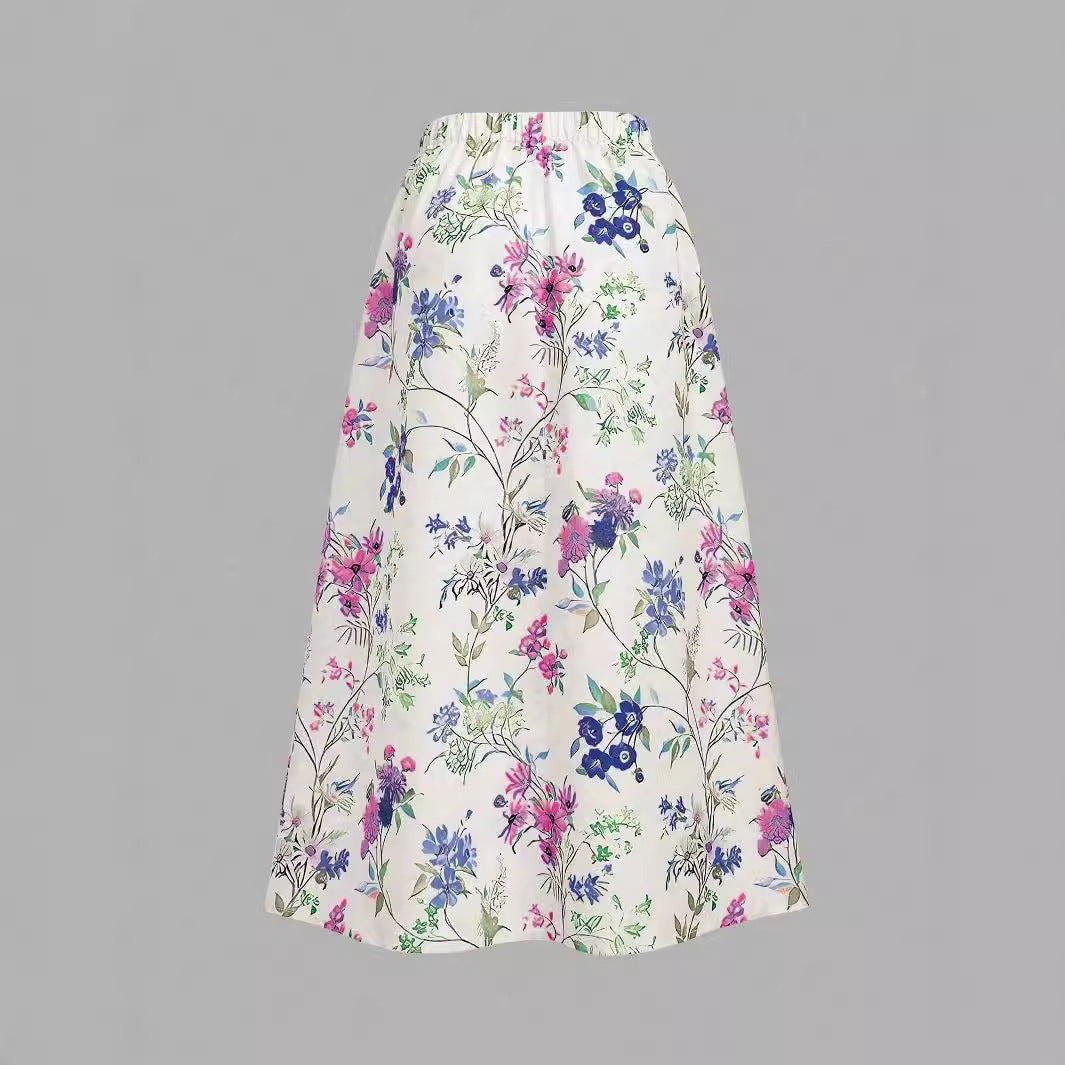 Damen Maxirock mit floralem Print und elastischem Bund EB