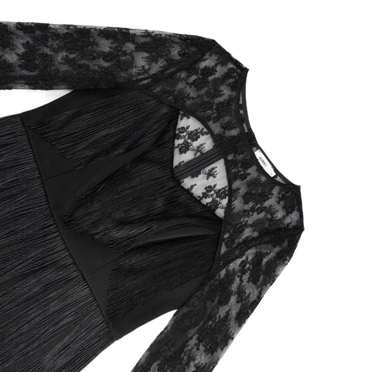 Damen Figurnahes Kleid mit fransigen Details und transparenten Spitzenärmeln EB