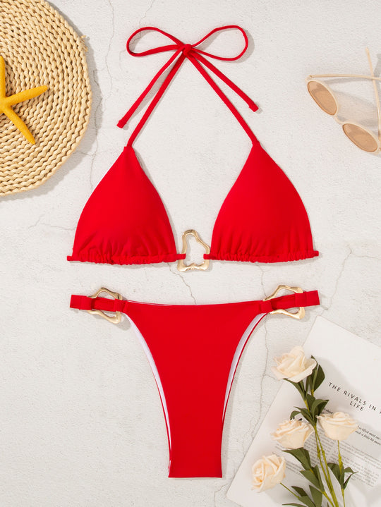 Damen Triangel-Bikini mit verstellbarem Halter und elegantem Schnallen-Detail EB