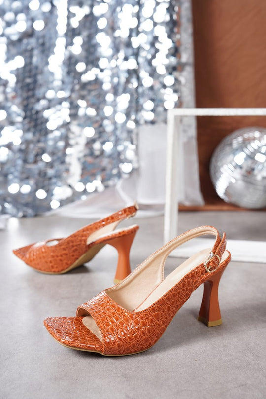 Damen Slingpumps mit modischer Krokoprägung und komfortablem Blockabsatz EB