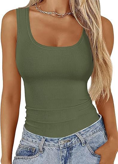 Damen figurbetontes Ripptop mit breiten Trägern und angenehmem Abschluss EB